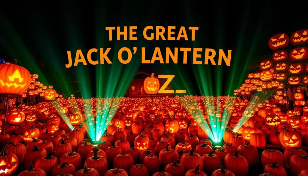 Generate an image of The Great Jack O'Lantern Blaze event with hundreds of carved pumpkins.