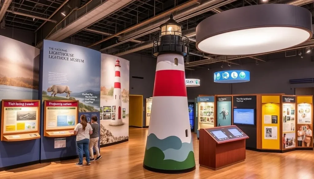 Generate an image of The National Lighthouse Museum's interactive exhibits