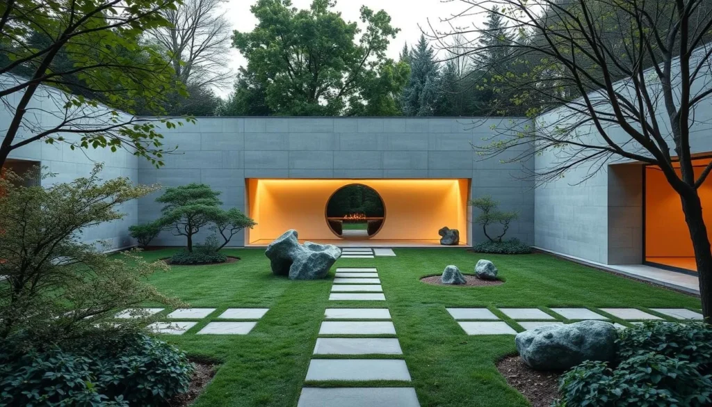 Generate an image of The Noguchi Museum's serene sculpture garden.