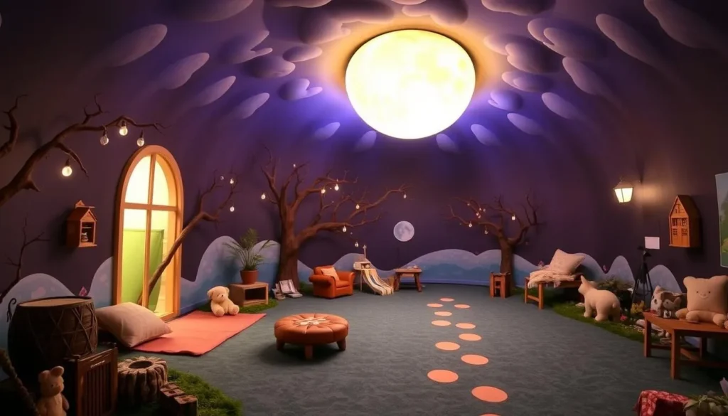 Generate an image of The Rabbit h0le's immersive installation of Goodnight Moon.