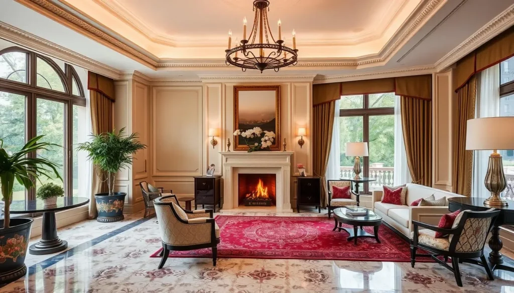 Generate an image of The Rittenhouse Hotel's luxurious lobby or a room with a park view.