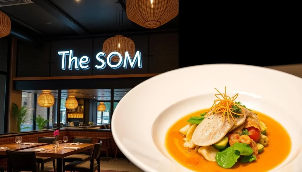Generate an image of The Som's interior or a signature dish they offer.