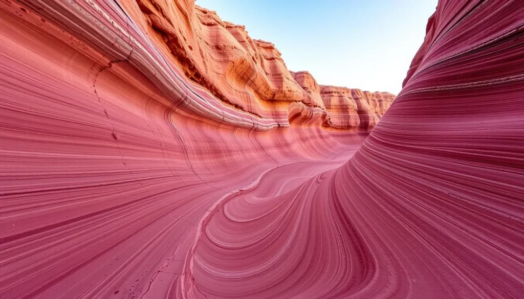 Generate an image of The Wave at Vermilion Cliffs National Monument, showcasing its unique sandstone formations.