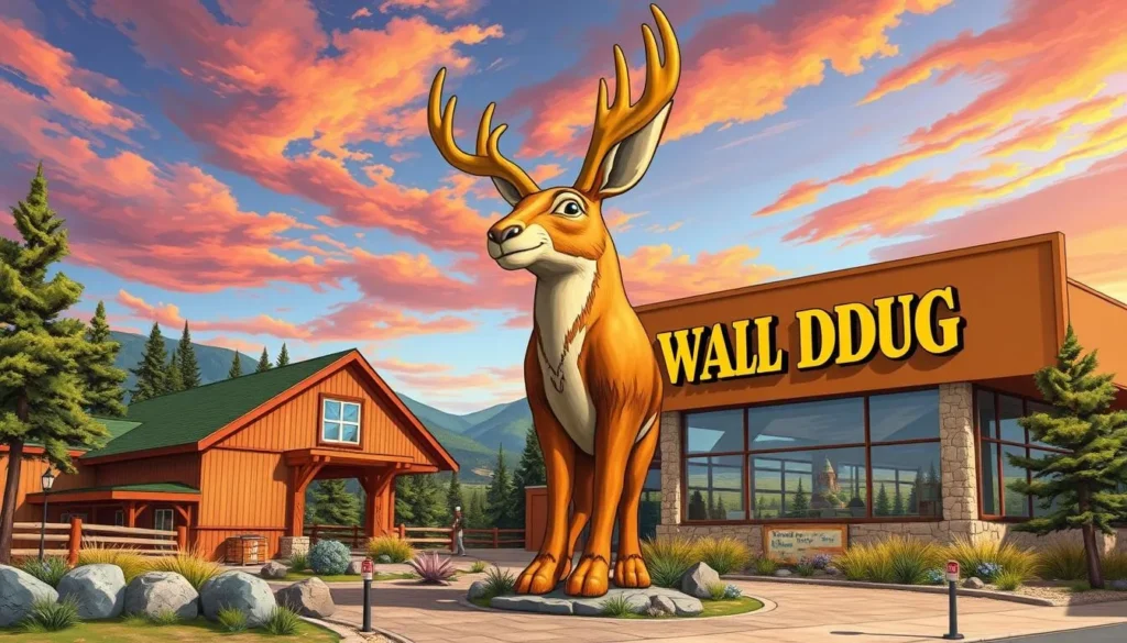 Generate an image of Wall Drug's giant jackalope statue.