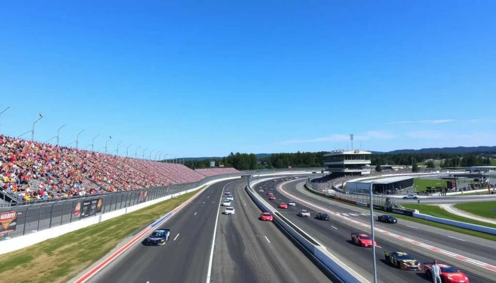 Generate an image of Watkins Glen International racetrack during a racing event.