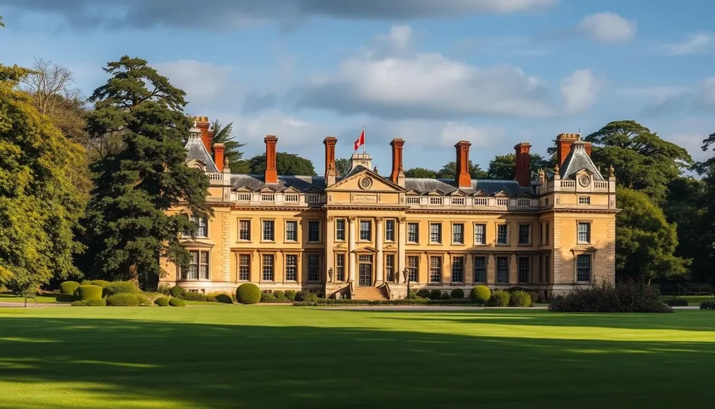 Generate an image of Wollaton Hall's stunning architecture and surrounding parkland.