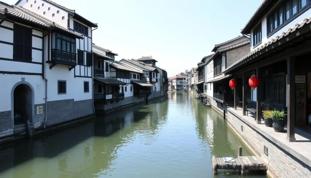 Generate an image of Wuzhen Water Town's scenic canals and traditional architecture.