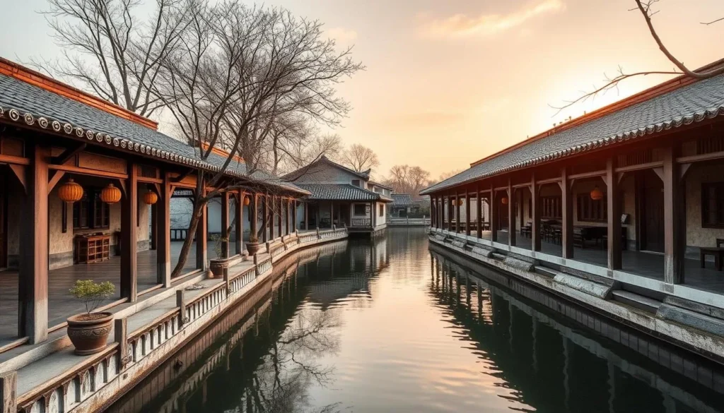 Generate an image of Xitang's covered corridors and serene waterways.