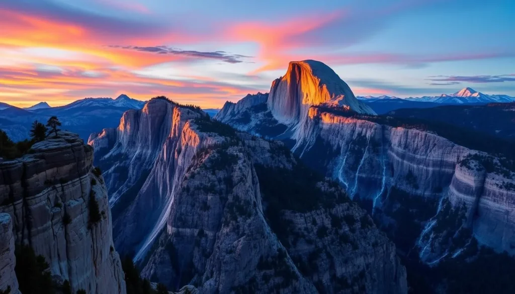 Generate an image of Yosemite National Park's Half Dome at sunset.