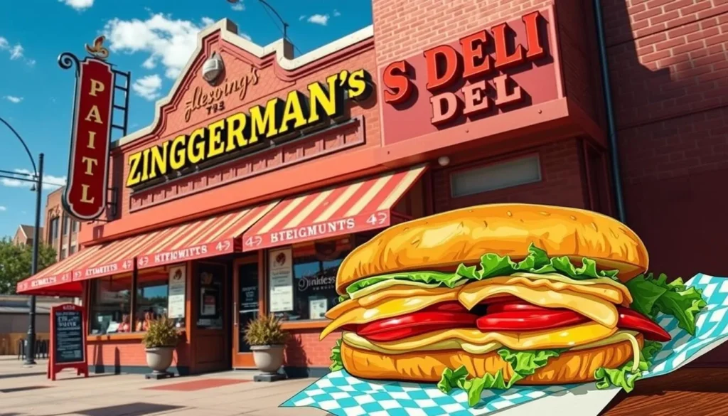 Generate an image of Zingerman's Deli exterior or a signature sandwich Generate an image of Zingerman's Deli exterior or a signature sandwich