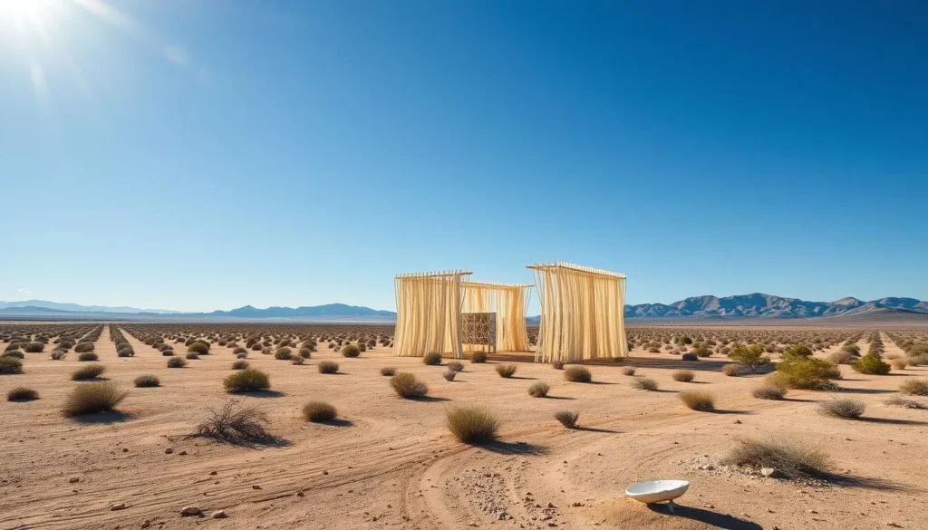 Generate an image of a Desert X art installation amidst the desert landscape.
