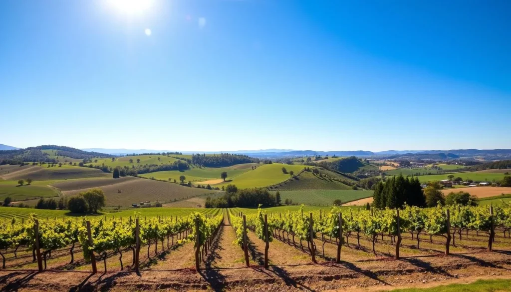 Generate an image of a Pokolbin winery with a beautiful landscape