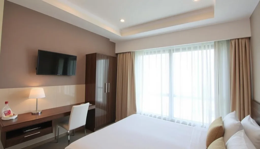 Generate an image of a budget-friendly hotel in Al Khobar with a clean and comfortable room.