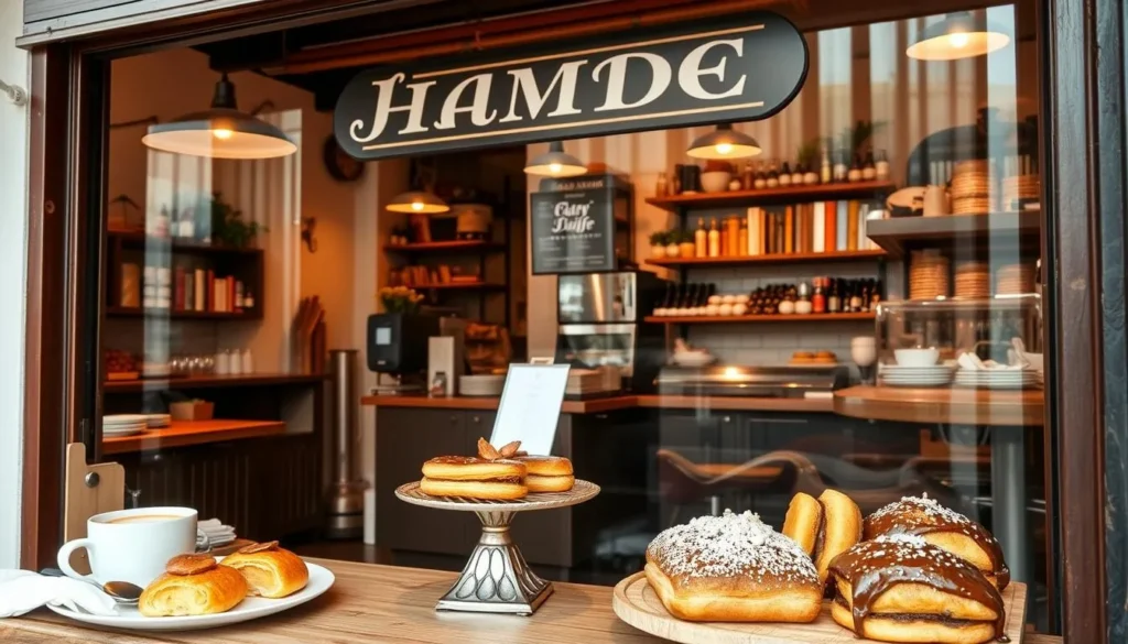 Generate an image of a cozy, popular local café in Hammond, with a warm atmosphere and delicious pastries.