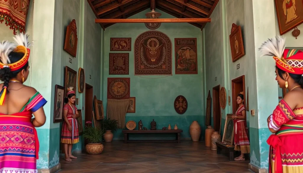Generate an image of a cultural center showcasing the traditions of the Tigua tribe.