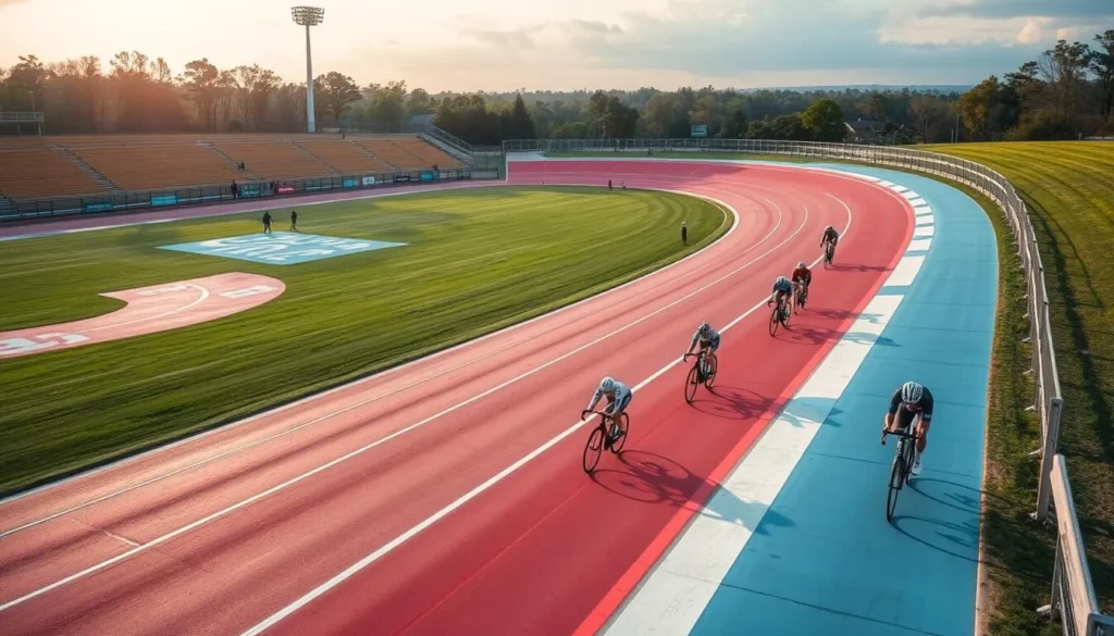 Generate an image of a cycling track with a velodrome in Rock Hill, SC.