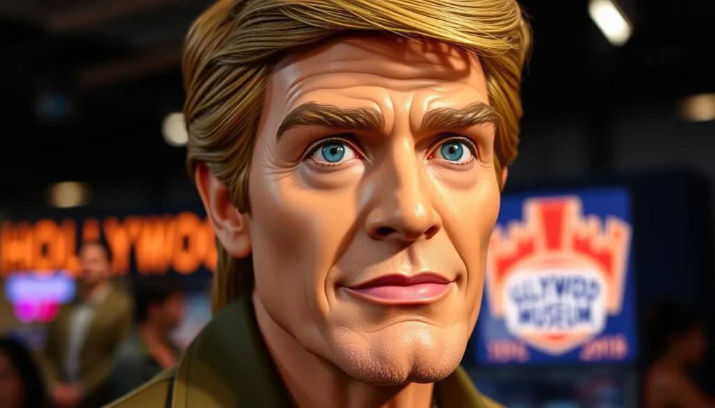 Generate an image of a famous celebrity wax figure at the Hollywood Wax Museum Myrtle Beach.