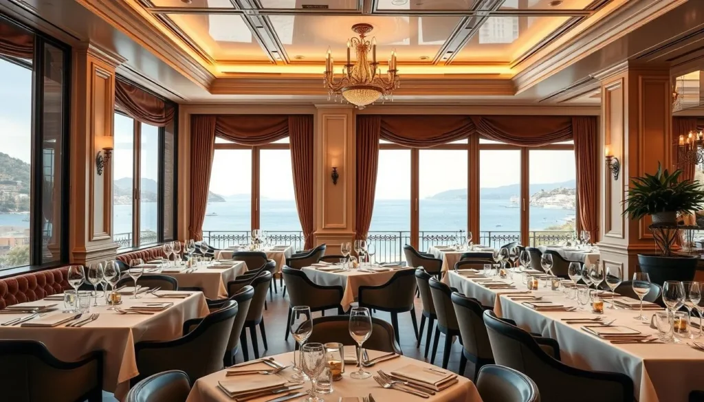 Generate an image of a fine dining restaurant in Cannes.
