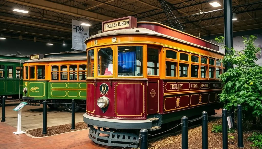 Generate an image of a historic trolley at the Trolley Museum of New York.
