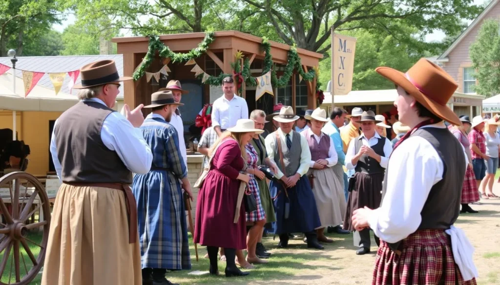 Generate an image of a historical reenactment scene at Old Settlers Days in Rockford.