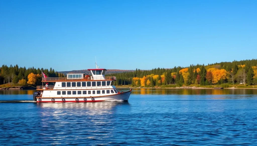 Generate an image of a houseboat in Voyageurs National Park