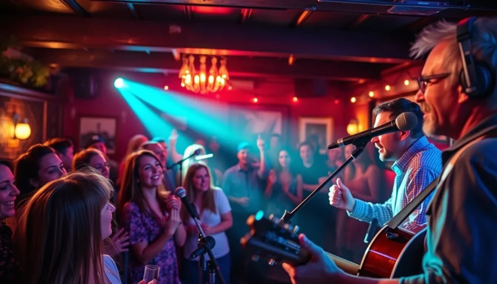 Generate an image of a live music performance at one of Newburyport's intimate venues, capturing the energy of the event.