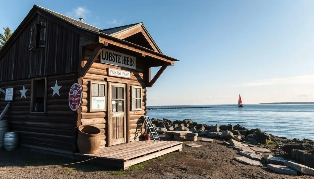 Generate an image of a lobster shack on the coast of Maine Generate an image of a lobster shack on the coast of Maine