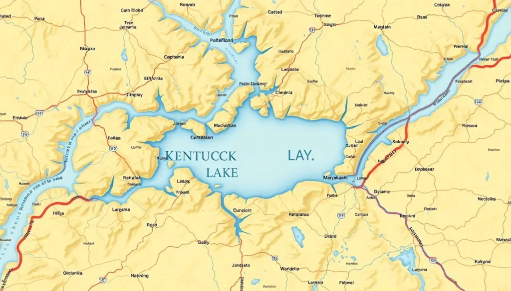 Generate an image of a map highlighting Kentucky Lake