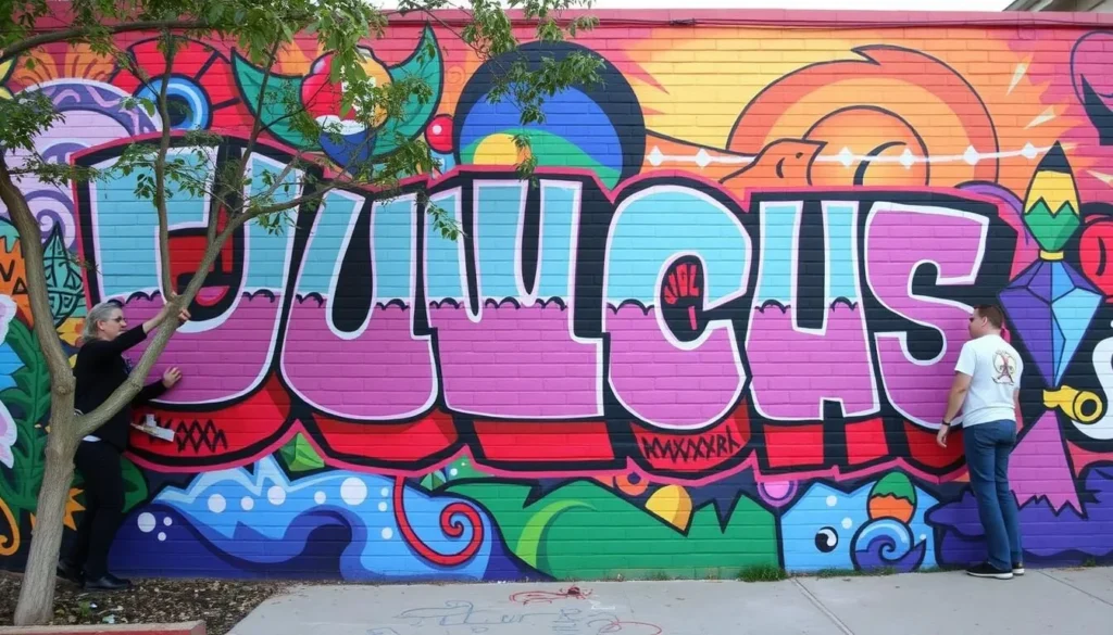 Generate an image of a mural in the Crossroads Arts District.