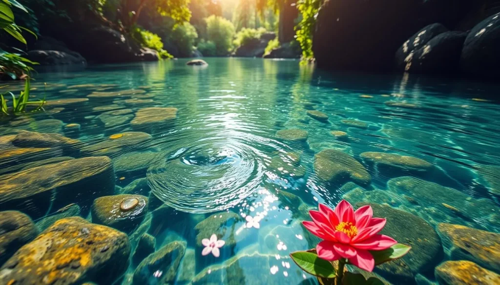 Generate an image of a natural spring with crystal-clear water and a serene atmosphere.