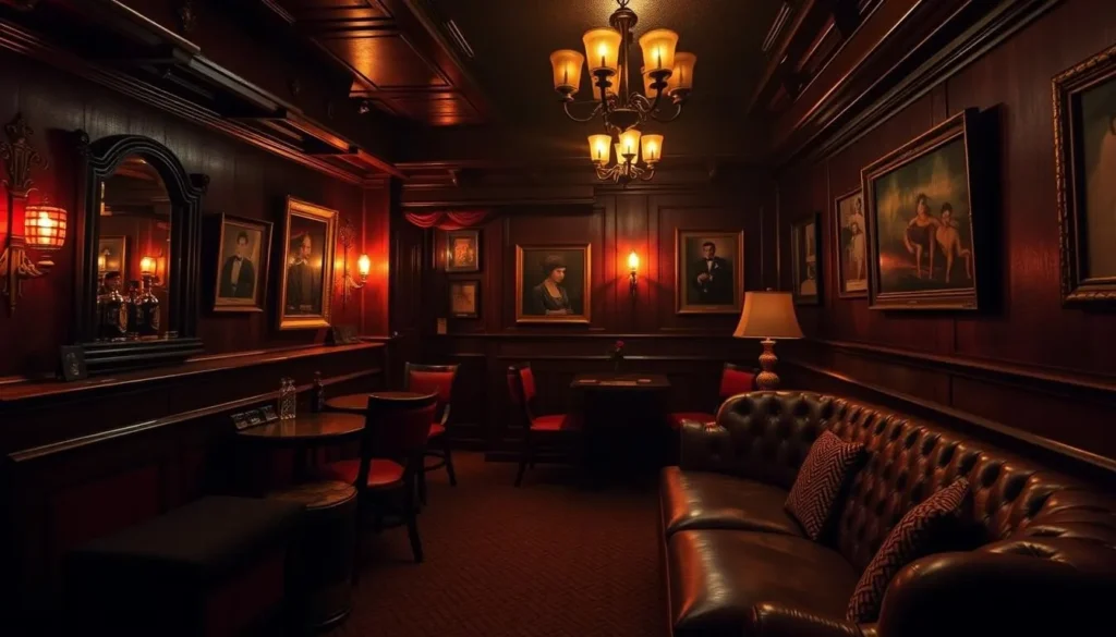 Generate an image of a secretive speakeasy in Atlanta with a vintage decor