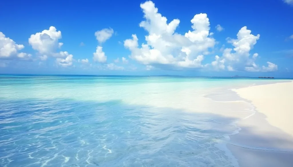 Generate an image of a serene beach on Buck Island with crystal-clear waters and powdery white sand.