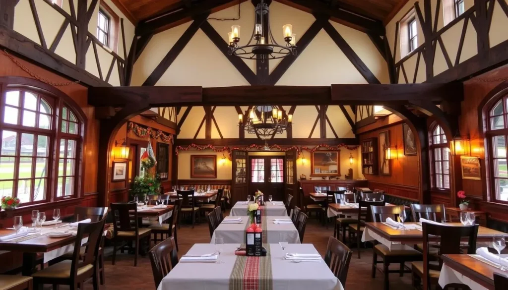 Generate an image of a traditional German-style restaurant in the Amana Colonies.