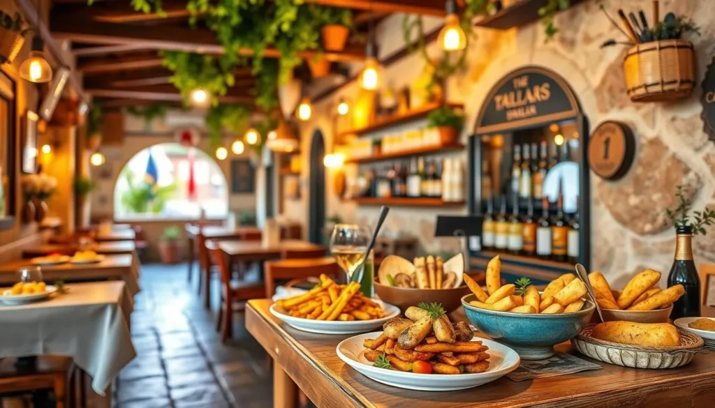 Generate an image of a traditional Spanish tapas bar in Mijas Pueblo