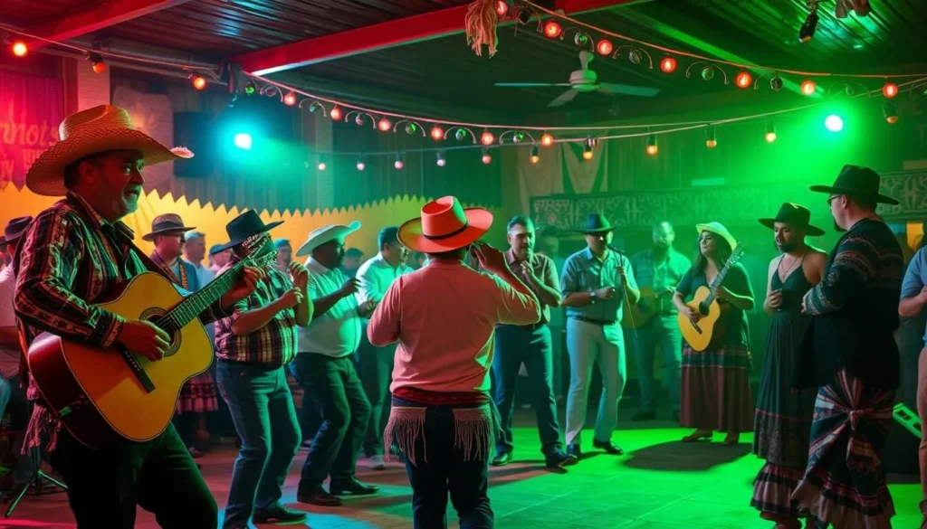 Generate an image of a vibrant Cajun cultural event in Acadiana, Louisiana, showcasing traditional music and dance.