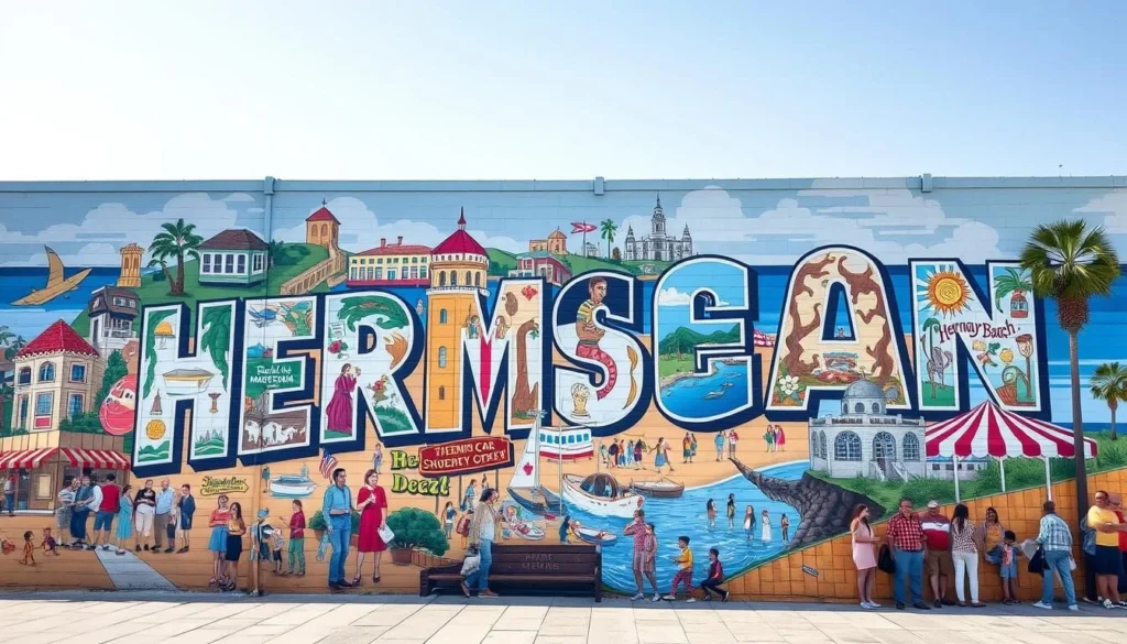 Generate an image of a vibrant mural in Hermosa Beach, showcasing the city's culture and history.