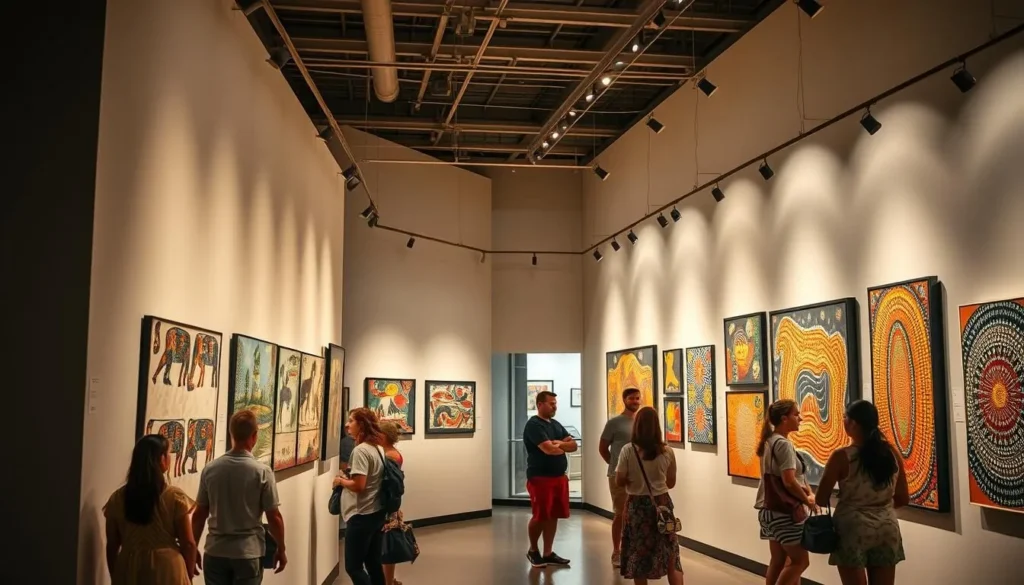 Generate an image of an Aboriginal art gallery in Darwin city.