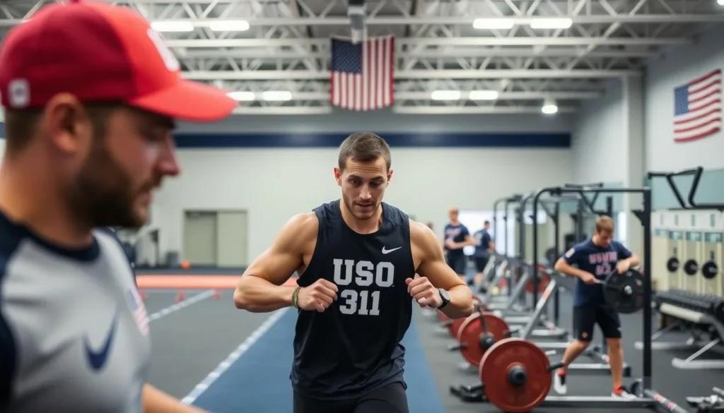 Generate an image of athletes training at the U.S. Olympic & Paralympic Training Center, highlighting the facility's world-class equipment. Generate an image of athletes training at the U.S. Olympic & Paralympic Training Center, highlighting the facility's world-class equipment.