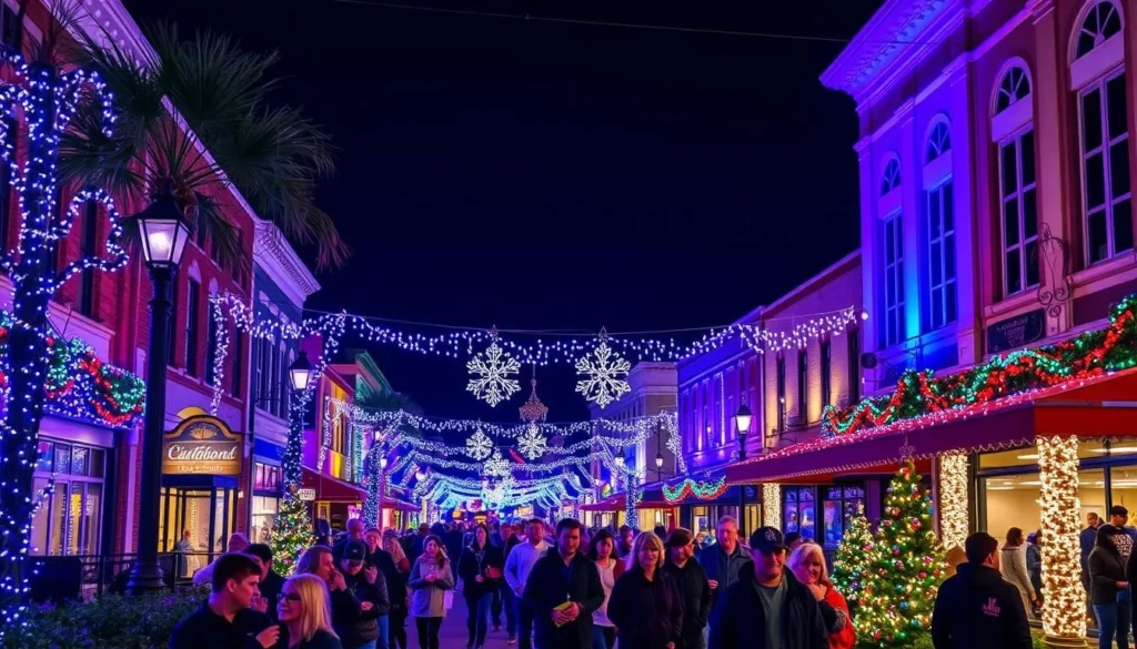 Generate an image of downtown Tallahassee decorated for the Winter Festival