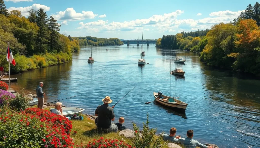 Generate an image of fishing in the St. Lawrence River