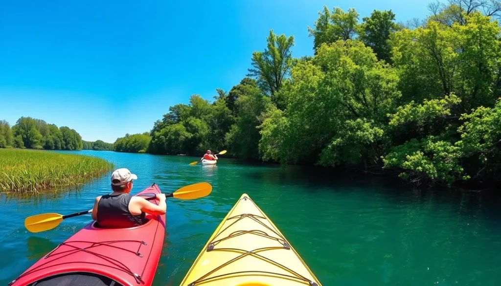 Generate an image of kayaking in Thousand Islands
