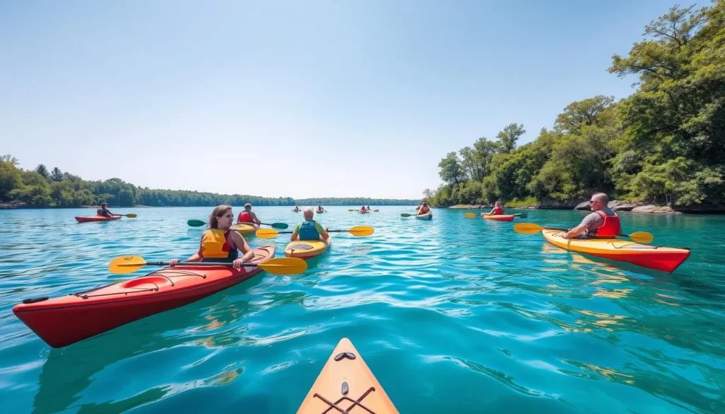 Generate an image of kayaking on Onondaga Lake