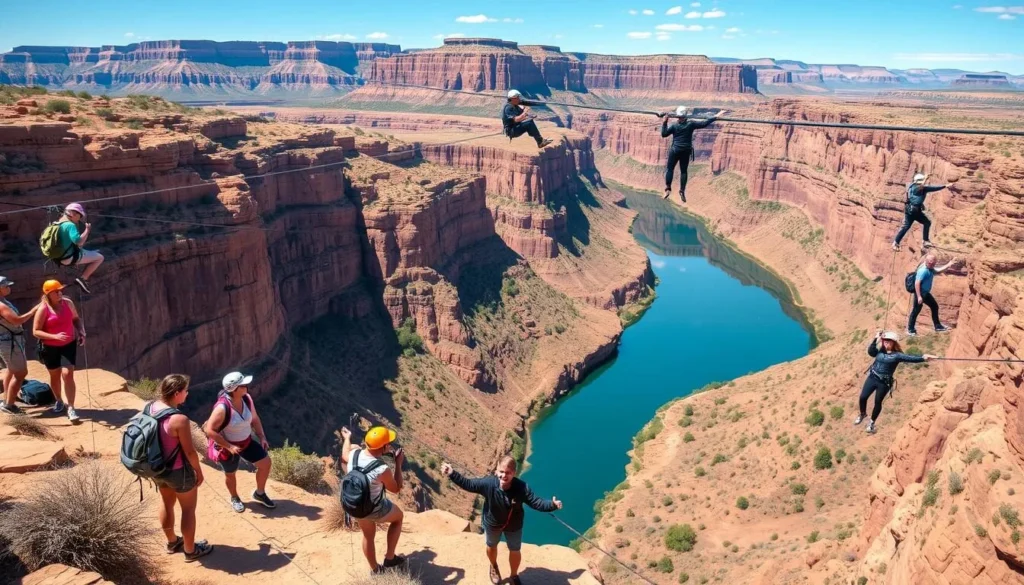 Generate an image of people enjoying adventure activities at Royal Gorge Generate an image of people enjoying adventure activities at Royal Gorge