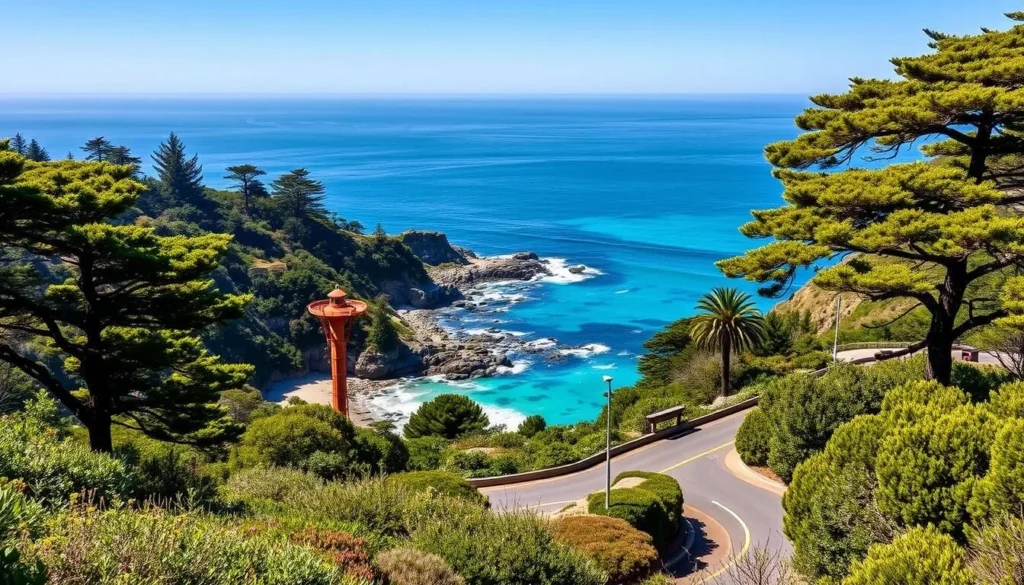 Generate an image of the 17-Mile Drive with a scenic view of Pebble Beach