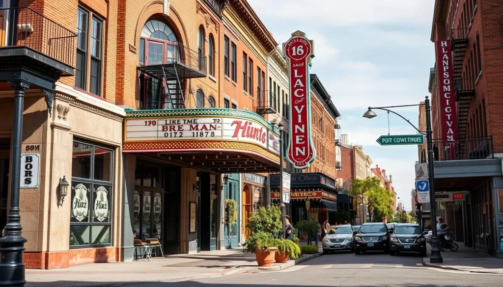Generate an image of the 18th and Vine Historic District in Kansas City, showcasing its vibrant jazz scene and historic buildings.