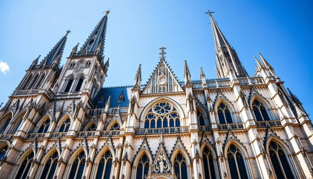 Generate an image of the Abbey of Saint-Ouen's Gothic facade