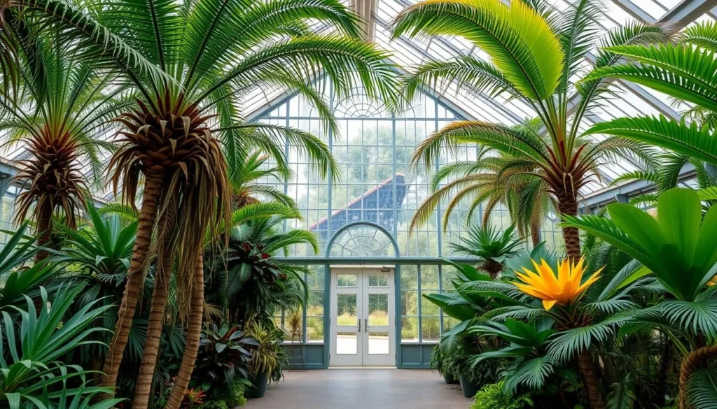 Generate an image of the Adelaide Botanic Garden's tropical glasshouse.