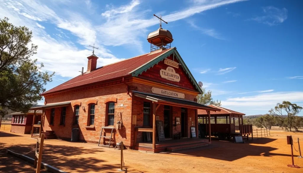 Generate an image of the Alice Springs Telegraph Station, a historic site showcasing the town's early communication methods.