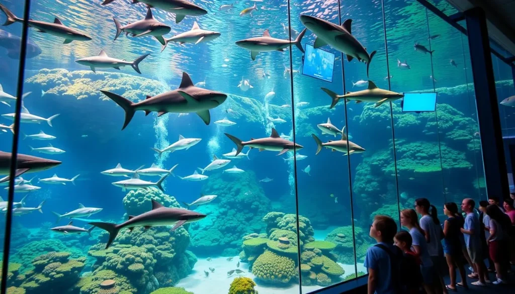 Generate an image of the Aquarium of the Pacific's shark lagoon exhibit.