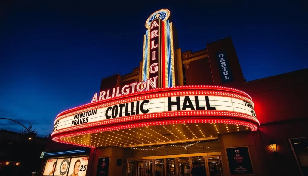 Generate an image of the Arlington Music Hall's marquee